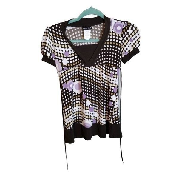 Paper Doll Womens Sz M Multicolor Polka Dot Short Sleeve Blouse - Picture 1 of 9